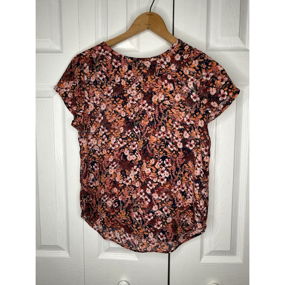 H&M‎ Top Blouse Shirt Womens Size 8 Short Sleeve Orange Floral